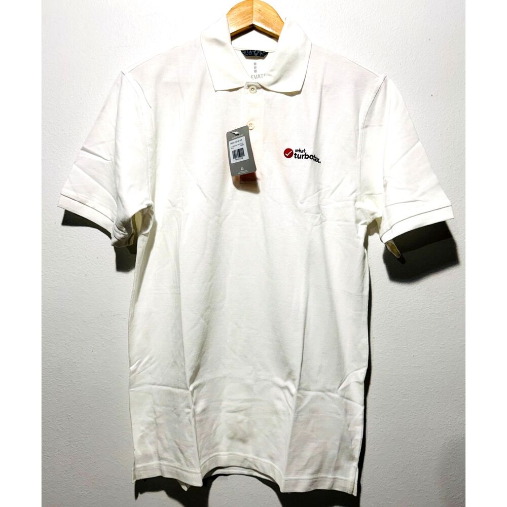 Turbotax Elevate polo shirt workwear white 100% cotton men size S New